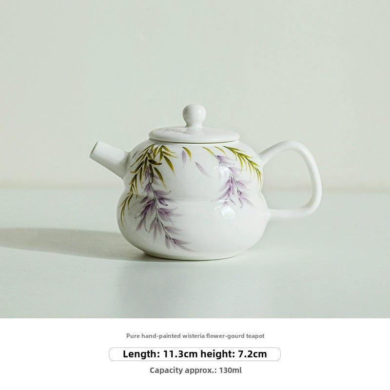 Hand-Painted Wisteria Flower Gourd Ceramic Teapot