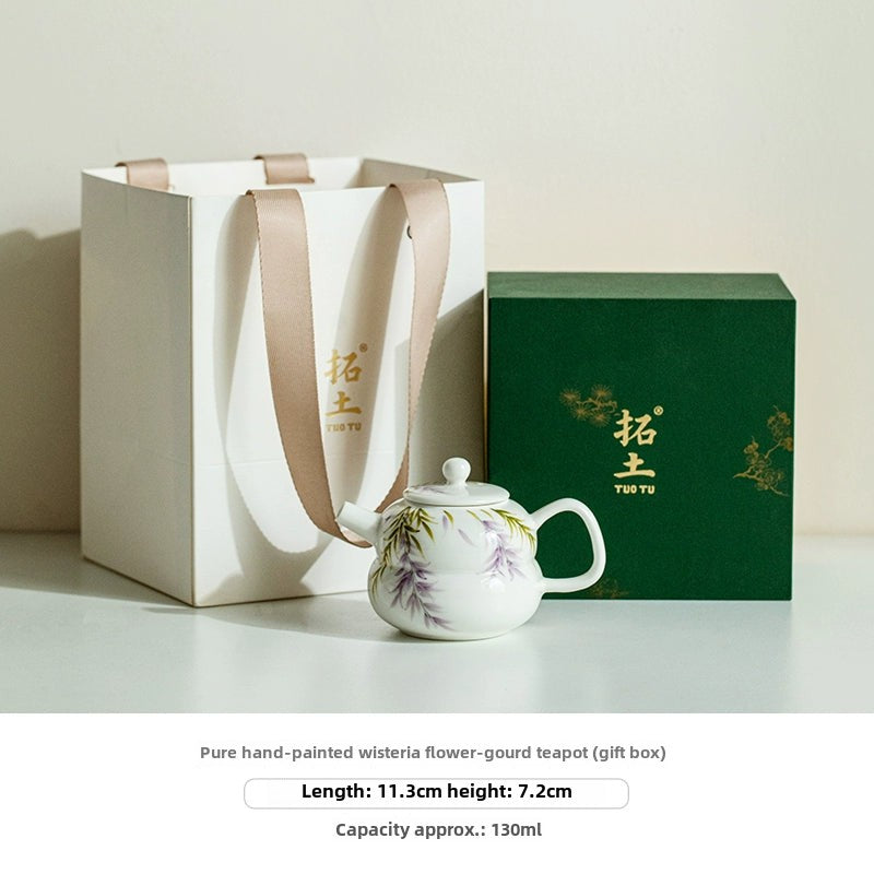 Hand-Painted Wisteria Flower Gourd Ceramic Teapot