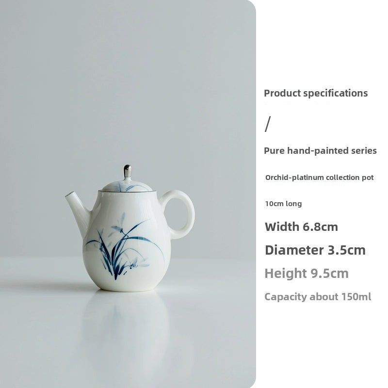 Hand Painted White Gold Teapot Household Ceramic Kettle